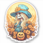 Halloween Western Cowgirl Skeleton Floral Pumpkin Aufkleber (Vorderseite)