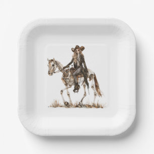 Halloween Western Cowgirl Skelett Pferd Pappteller
