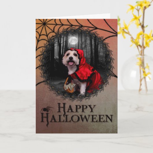 Halloween - Westie - Dame Karte (Gelbe Blume)