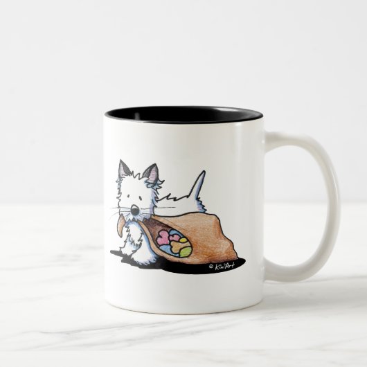 Halloween Westie Dog Cat Zweifarbige Tasse (Rechts)