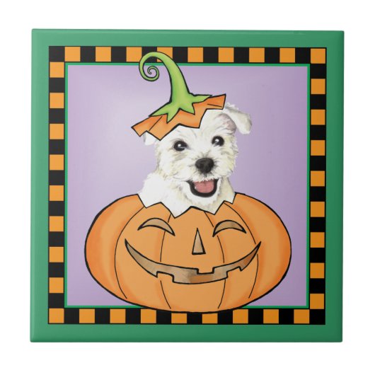 Halloween Westie Fliese (Vorderseite)