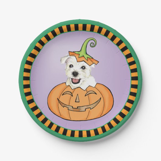 Halloween Westie Pappteller (Vorderseite)