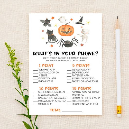 Halloween What's In Your Phone Baby Shower Game Briefpapier