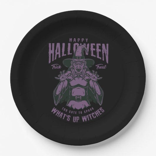 Halloween "What's Up Hexen" Papierplatte Pappteller (Vorderseite)