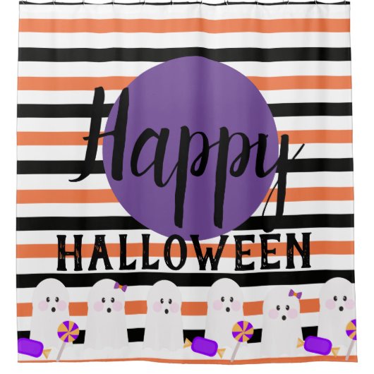 Halloween Whimiscal Niedlich Ghost mit Candy Borde Duschvorhang (Vorderseite)