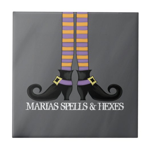 Halloween Whimsical Black Hexenschuhe Funny Fliese (Vorderseite)