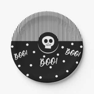 Halloween Whimsical Boo Schädel Schwarz & Weiß Par Pappteller