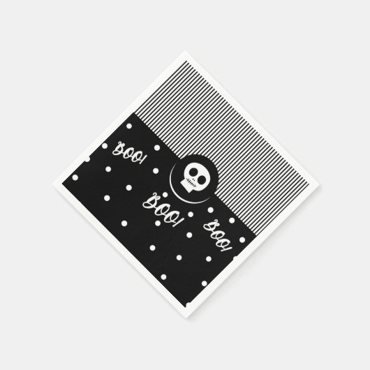 Halloween Whimsical Boo Skull Black & White Party Serviette (Ecke)