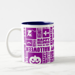 Halloween Whimsical Coole Typografie Muster Lila Zweifarbige Tasse