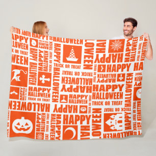 Halloween Whimsical Coole Typografie Muster Orange Fleecedecke