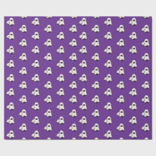 Halloween Whimsical Funny Dog Ghost Lila Geschenkpapier