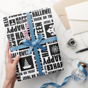 Halloween Whimsical Funny Typografie Black Geschenkpapier