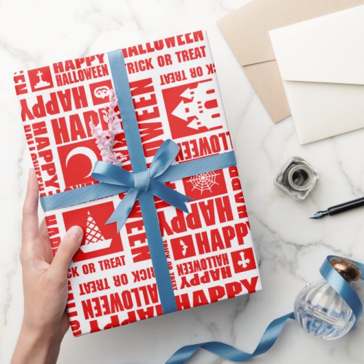 Halloween Whimsical Funny typography Red Geschenkpapier (Schenken)