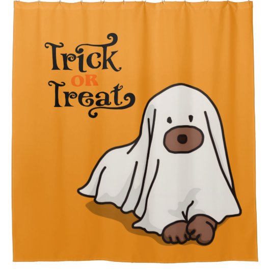 Halloween Whimsical Niedlich Ghost Dog Orange Duschvorhang (Vorderseite)