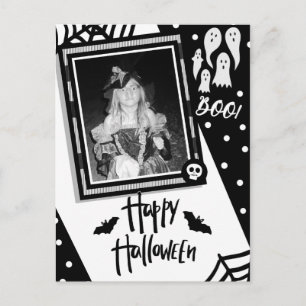 Halloween Whimsical Schwarz-Weiß-Schädel-Foto Postkarte