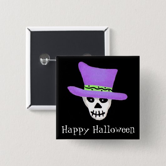 Halloween Whimsy Skeleton Skull Happy Halloween Button (Vorne & Hinten)