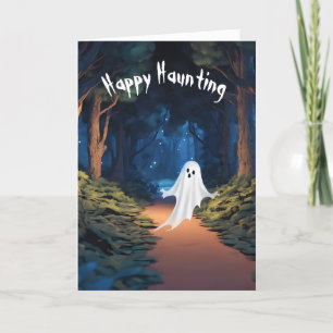 Halloween White Ghost in Wald Feiertagskarte