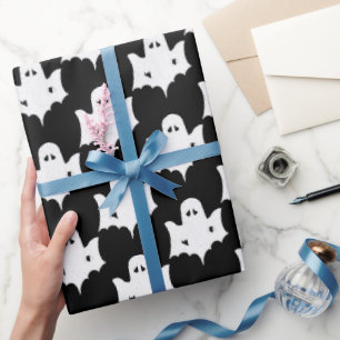 Halloween White Ghost Silhouette Pattern - Schwarz Geschenkpapier