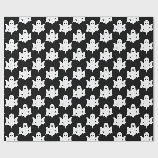 Halloween White Ghost Silhouette Pattern - Schwarz Geschenkpapier (Flach)