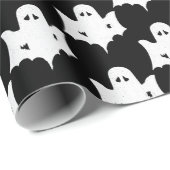Halloween White Ghost Silhouette Pattern - Schwarz Geschenkpapier (Rolleneckpunkt)