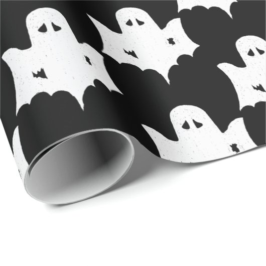 Halloween White Ghost Silhouette Pattern - Schwarz Geschenkpapier (Rolleneckpunkt)