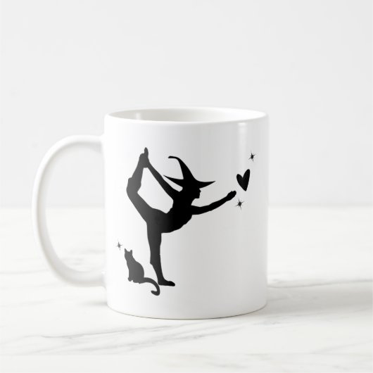 Halloween White Hexe Yoga Black Cat Herz Simple Kaffeetasse (Links)