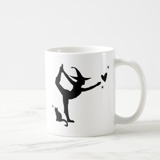 Halloween White Hexe Yoga Black Cat Herz Simple Kaffeetasse (Rechts)