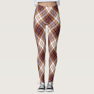 Halloween White, Lila & Orange Kariertes Muster Leggings