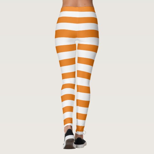Halloween White & Orange Horizontal Streifen Hexe Leggings (Rückseite)