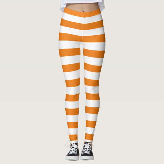 Halloween White & Orange Horizontal Streifen Hexe Leggings (Vorderseite)