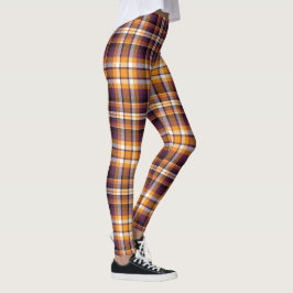 Halloween White, Orange & Lila Kariertes Muster Leggings