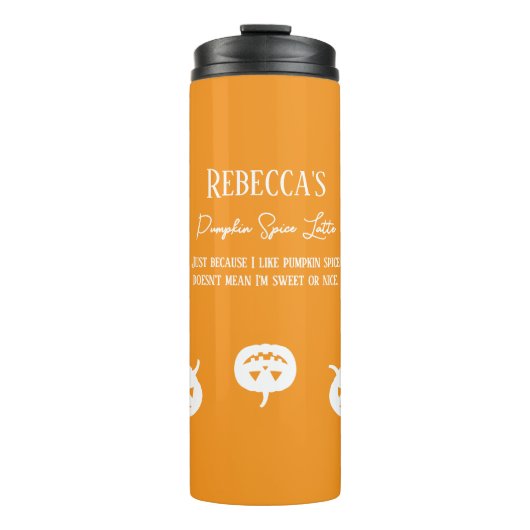 Halloween White Pumpkin Gewürz Sweet oder Nice Thermosbecher (Vorderseite)