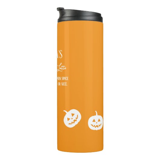 Halloween White Pumpkin Gewürz Sweet oder Nice Thermosbecher (Nach rechts gedreht)