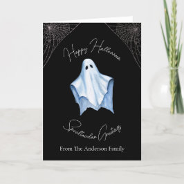 Halloween White Sheet Ghost & Cobwebs Gothic Black Feiertagskarte