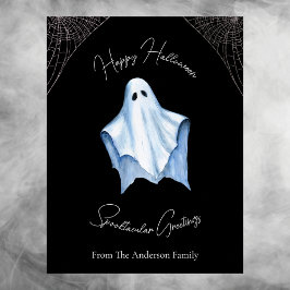 Halloween White Sheet Ghost & Cobwebs Gothic Black Feiertagspostkarte