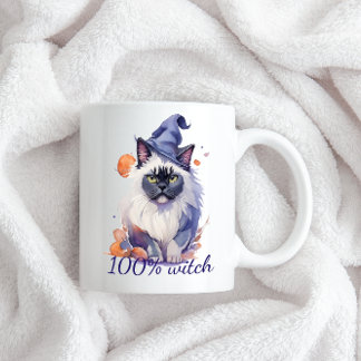 Halloween-Wildkatze in Hexenhut Zweifarbige Tasse