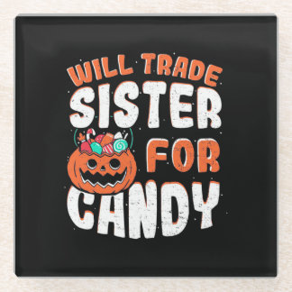 Halloween Will Trade Sister für Süßigkeiten Glasuntersetzer