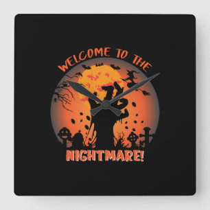Halloween Willkommen im Albtraum Quadratische Wanduhr