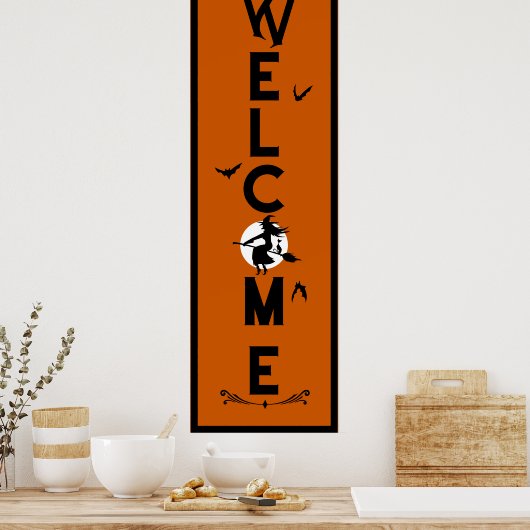 Halloween Willkommen | Länge der orangen Hexentüre Poster (Küche)