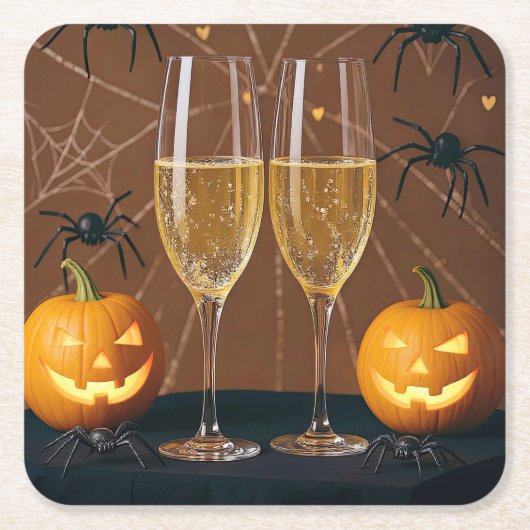 Halloween Wine Champagne Spiders Pumpkins Rechteckiger Pappuntersetzer (Vorderseite)