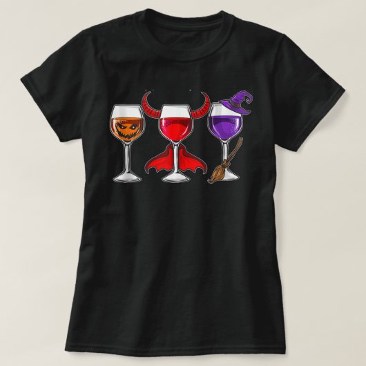 Halloween Wine Glasses Funny Hallowine Pumpkin Dev T-Shirt (Design vorne)