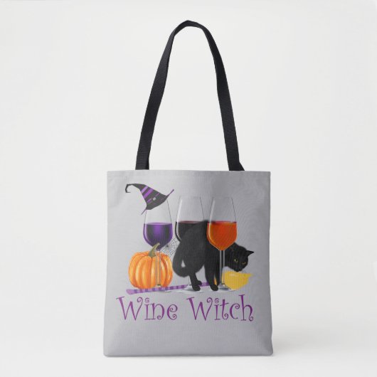 Halloween Wine Hexenkatze Tasche (Vorderseite)