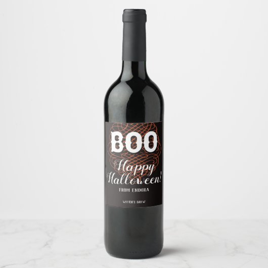 Halloween Wine Label Verziert Boo Weinetikett (Vorderseite)