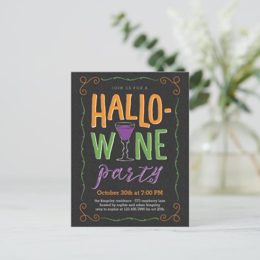 Halloween Wine Party Einladung Postcard (Stehend Vorderseite)