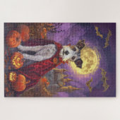 Halloween Wirefox Terrier Vampire Pumpkins Beängst Puzzle (Horizontal)