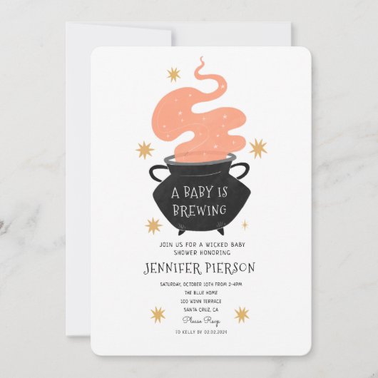 Halloween Witch A Baby Is Brewing Baby Shower  Einladung (Vorderseite)