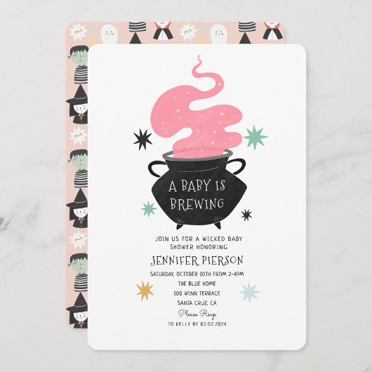 Halloween Witch A Baby Is Brewing Baby Shower Einladung