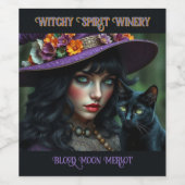 Halloween Witch and Black Cat Weinetikett (Einzelnes Label)