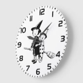 Halloween Witch and Clown Riding Broomstick Große Wanduhr (Winkel)