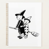 Halloween Witch and Clown Riding Broomstick Planer (Vorderseite)